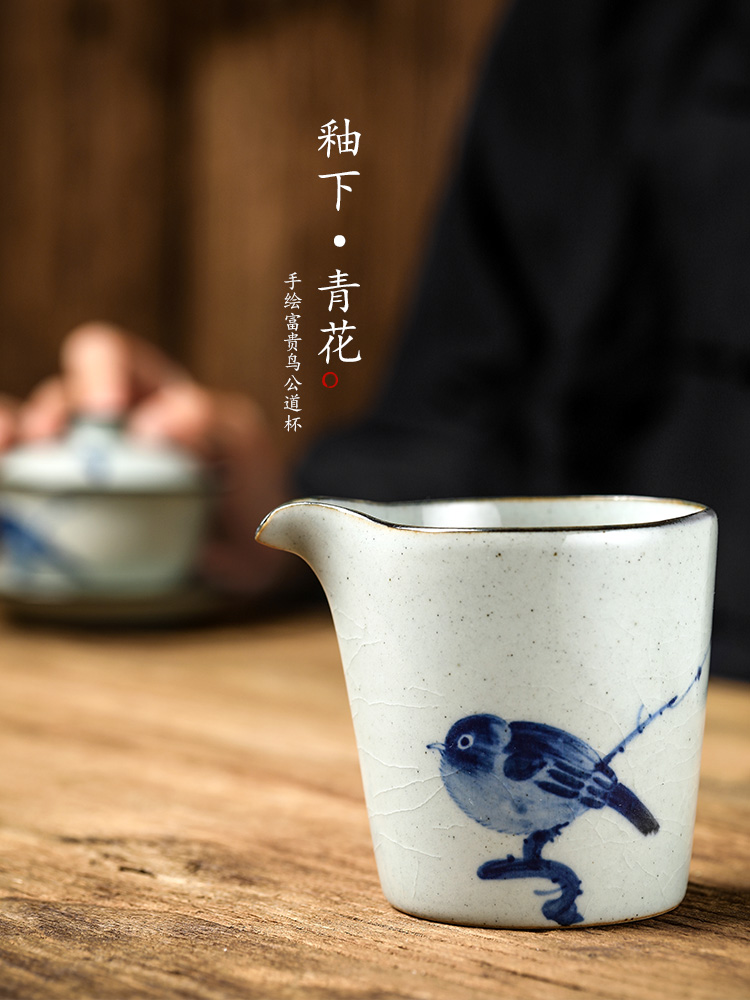 Jingdezhen tea fair keller single blue and white hand draw birds points tea fair ceramic pot of high - temperature kung fu tea taking
