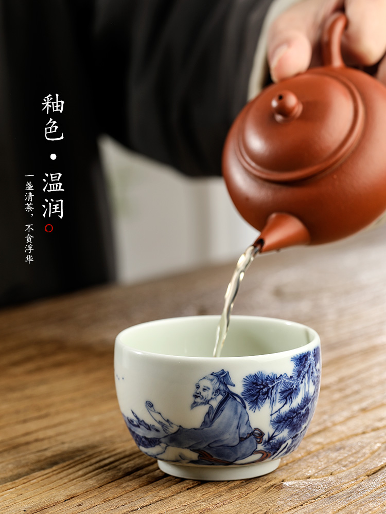 Jingdezhen porcelain hand - made master cup a cup of pure checking ceramic cups kung fu tea set figure sample tea cup only