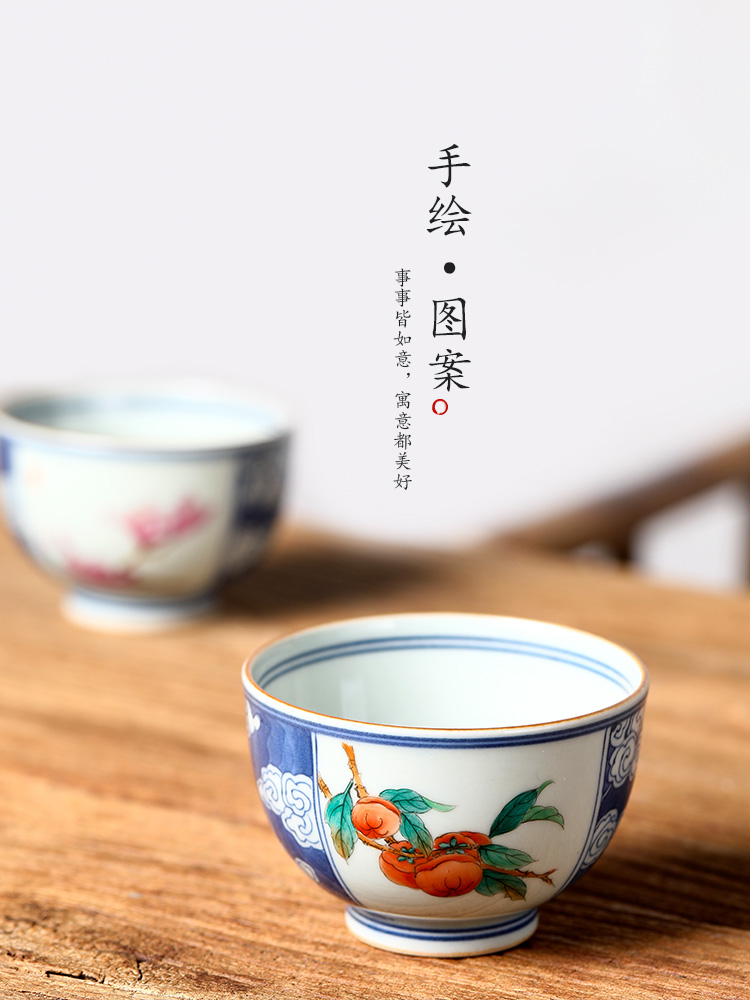 Jingdezhen blue and white master cup pure manual hand - made ceramic cup sample tea cup single window persimmon single cup of tea