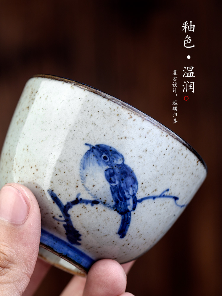 Blue and white porcelain of jingdezhen hand - made bird kunfu tea cup single special cup personal master cup sample tea cup tea set