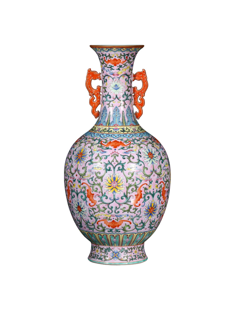 Jia lage YangShiQi hand - made ceramic vase the qing qianlong pastel branch lotus double ears interior China