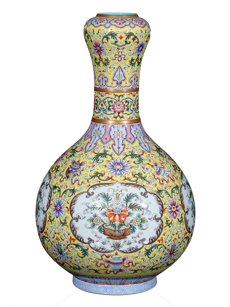 Jia lage jingdezhen porcelain palace repair experts YangShiQi and pastel bound branch window flower grain garlic bottle