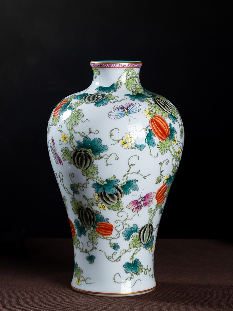 Jia lage jingdezhen ceramic vase YangShiQi famille rose see vines flower arrangement and the name mei bottles of China