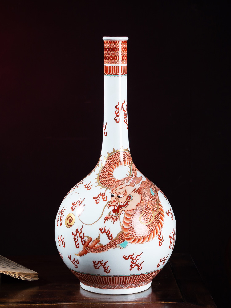 Jia lage jingdezhen ceramic furnishing articles YangShiQi alum red paint of the reign of emperor kangxi and name dragon gall bladder Chinese vase