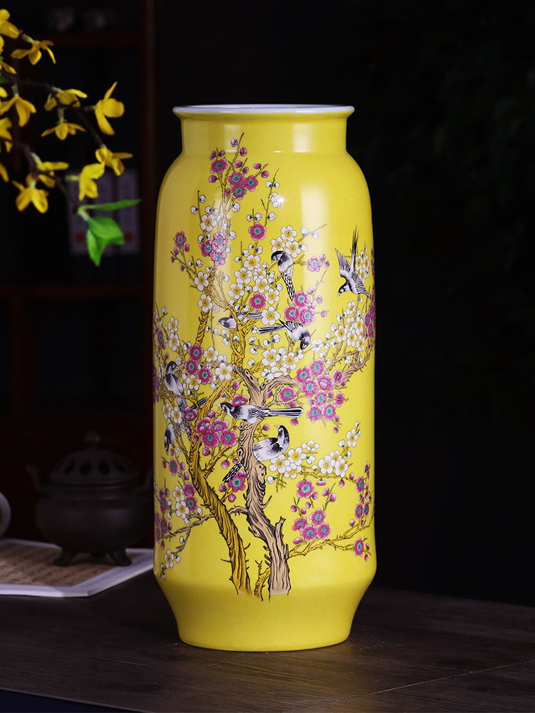 Jingdezhen ceramics modern home sitting room beaming quiver pastel yellow vase handicraft furnishing articles