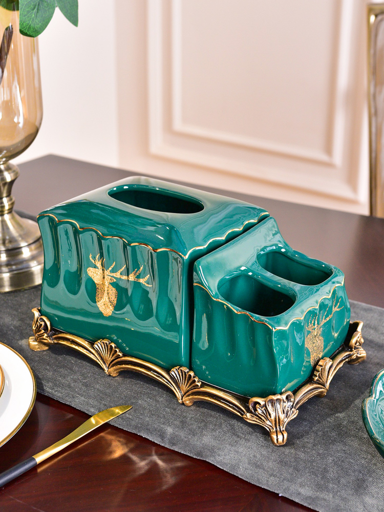 Light European - style key-2 luxury multi - function tissue box furnishing articles wind American household ceramics smoke box remote control boxes sitting room