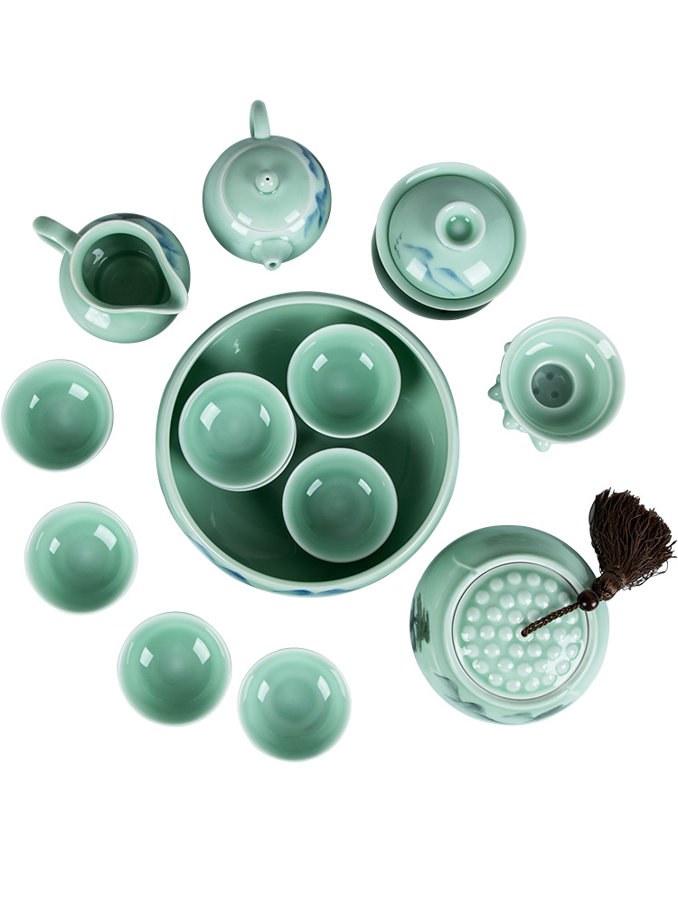 Tea set household contracted jingdezhen ceramic celadon teapot teacup Tea tray of a complete set of hand - made kung fu Tea