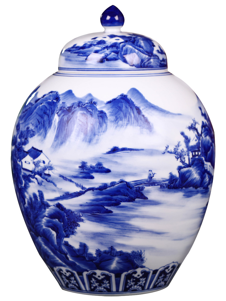 Jingdezhen ceramics antique landscape general pot of blue and white porcelain vase sitting room porch decoration of Chinese style household furnishing articles
