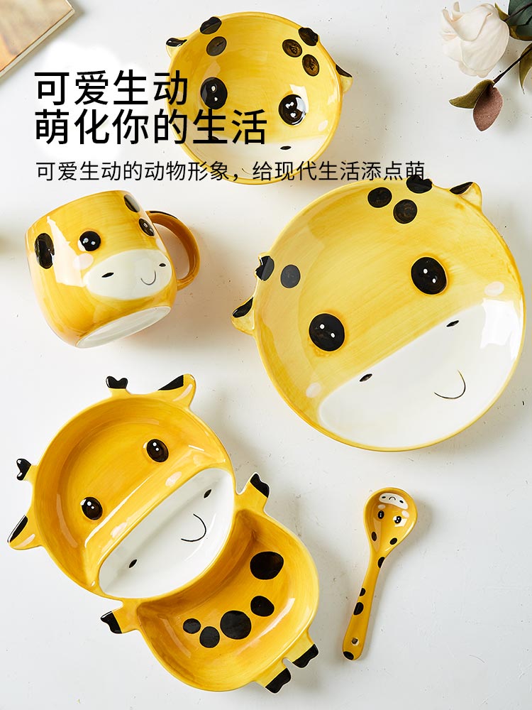 Lovely baby animals ceramic bowl tableware cartoon dinning plate one children eat breakfast dishes suit household