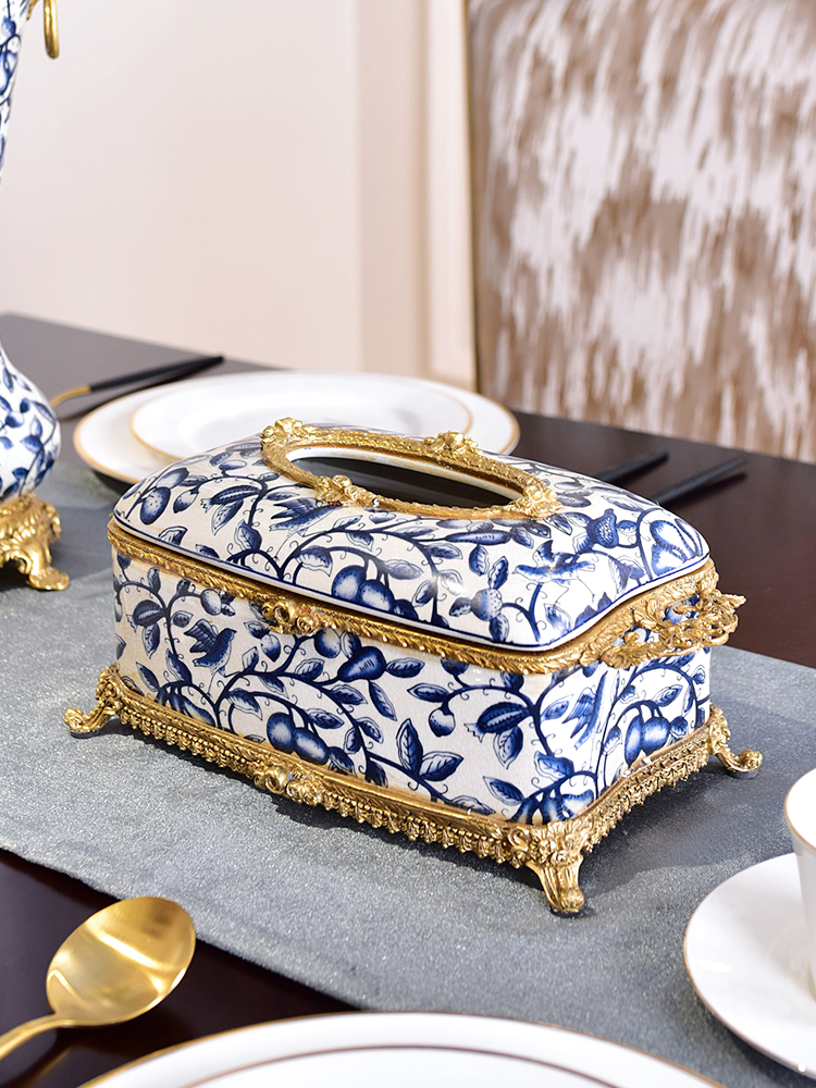 New Chinese style restoring ancient ways ceramic tissue box European - style key-2 luxury living room smoke box home household decorative paper box of furnishing articles