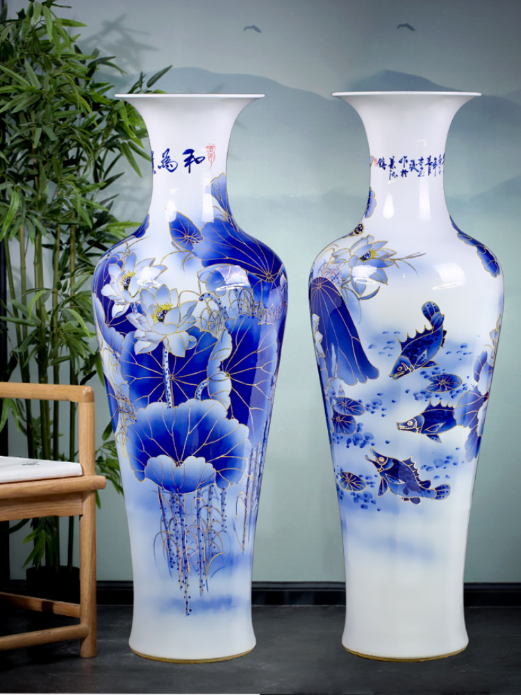Jingdezhen blue and white porcelain of the big sitting room ground ceramic vase hand - made paint new Chinese style furnishing articles TV box ornaments