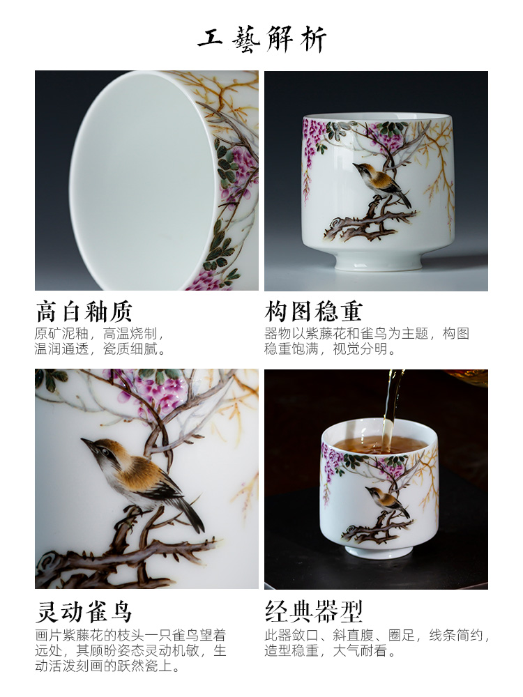 Santa teacups hand - made ceramic kungfu pastel wisteria spirit sparrow master cup sample tea cup all hand of jingdezhen tea service