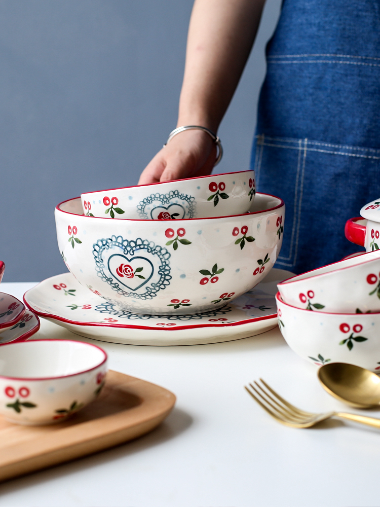 Sichuan in A lovely cherry ceramic tableware home to eat noodles bowl of soup bowl creative dish dish dish fish dish A - 22