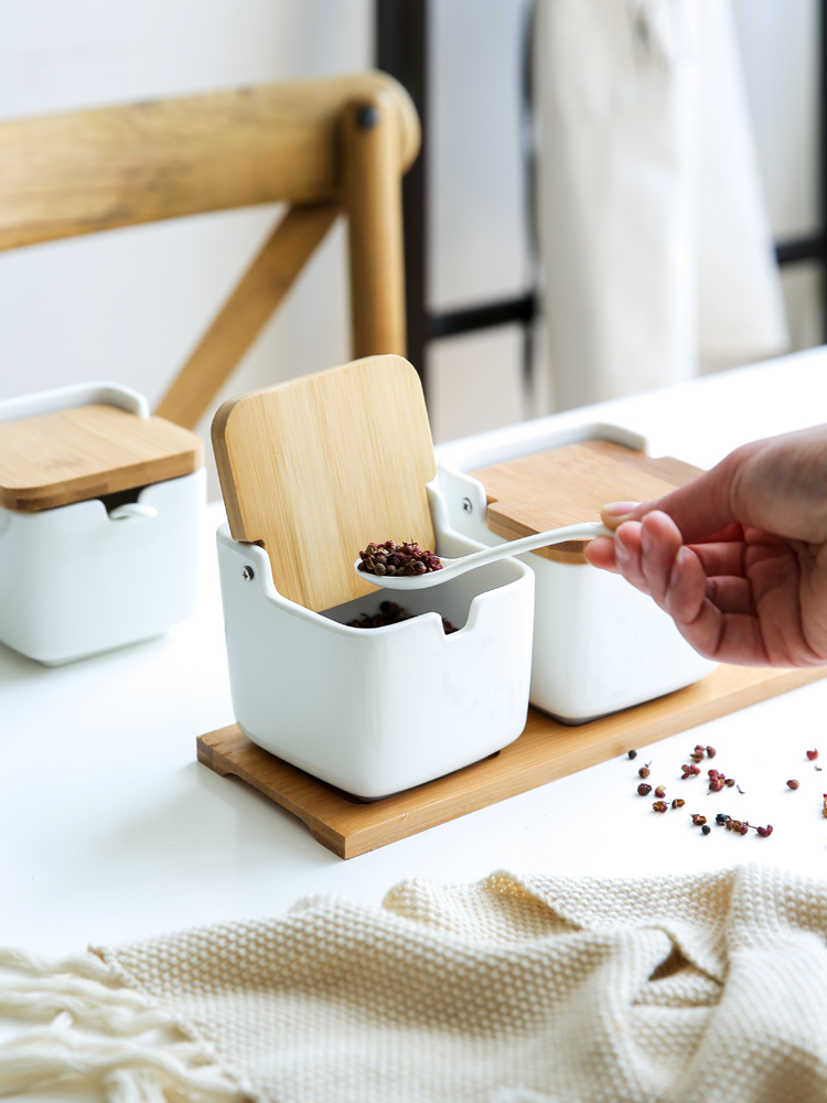 In northern sichuan ceramic seasoning sauce pot jar household kitchen salt shaker with the salt, sugar, monosodium glutamate seasoning box set