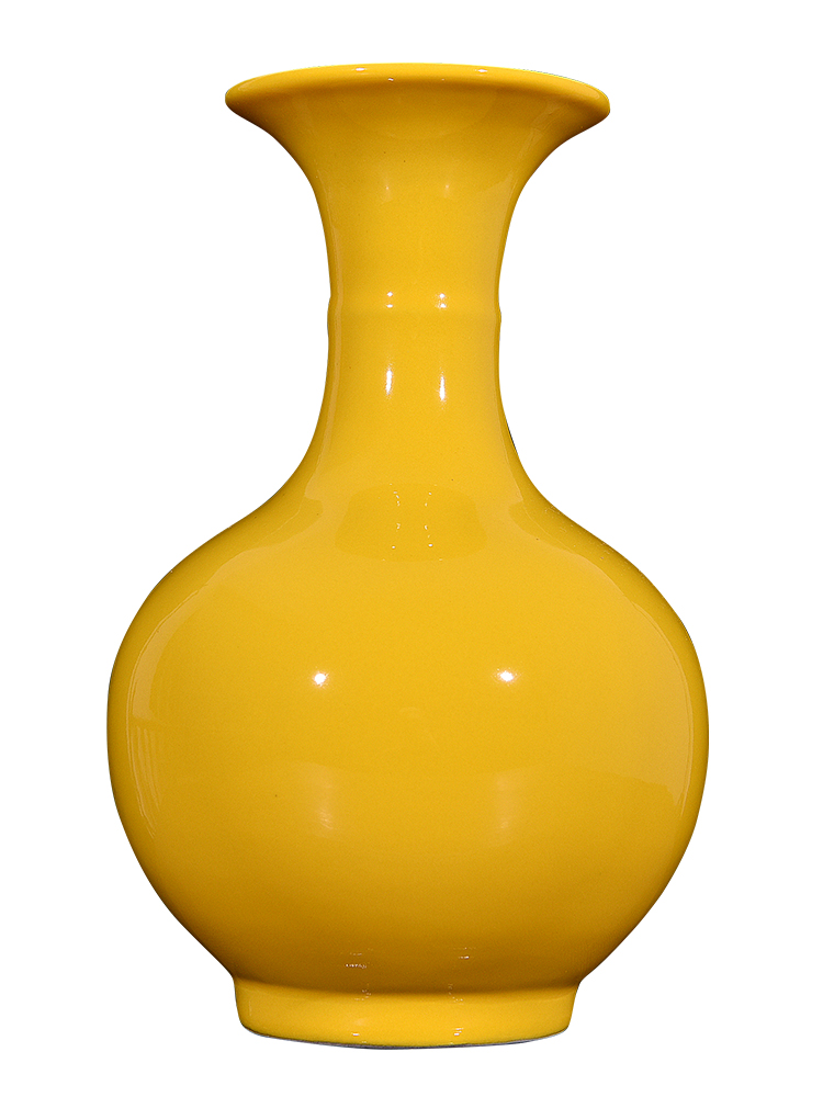 Jingdezhen ceramics all yellow glaze vase of modern Chinese wine household flower arrangement sitting room adornment handicraft furnishing articles