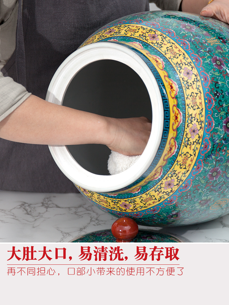 Jingdezhen European - style barrel ceramic ricer box surface 30 jins 50 kg pack household sealed with cover moistureproof tank rice storage tank
