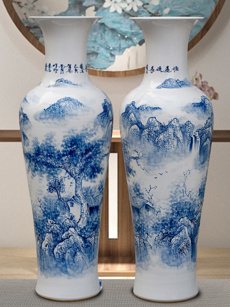 Jingdezhen porcelain has a long history in the hand - made landing big blue and white porcelain vase home sitting room porch place to study