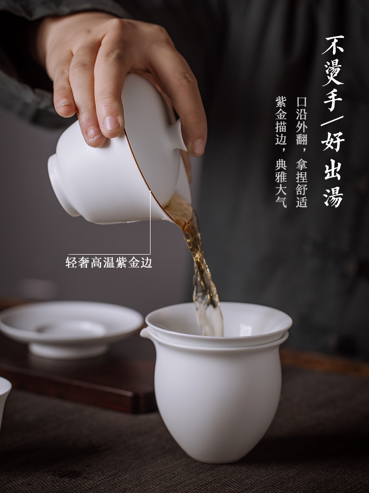 Bright product white porcelain tureen a single large suit pure white jingdezhen kunfu tea ceramic tea set three tea bowl