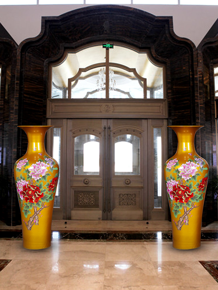 Jingdezhen ceramics glaze peony of large crystal vase Chinese style hotel home furnishing articles sitting room adornment