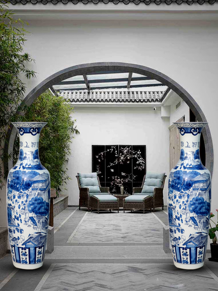 Jingdezhen ceramics of large blue and white porcelain vase hand - made qingming scroll furnishing articles sitting room adornment hotel