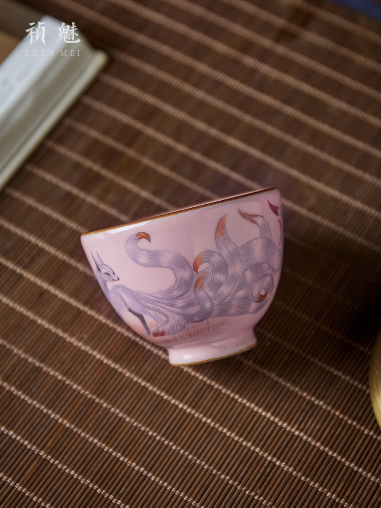 Shot incarnate the powder your up hand - made nine - tailed fox jingdezhen ceramic cups kung fu tea master sample tea cup cup single CPU