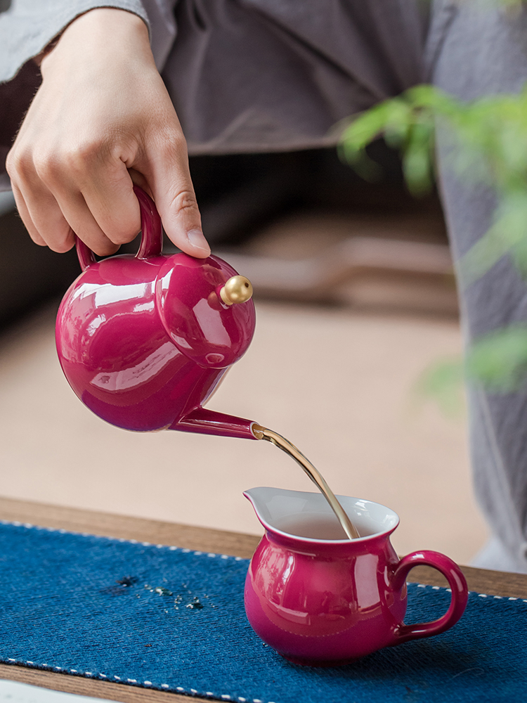 Teapot single kung fu rouge kettle pot of jingdezhen ceramics glaze ball hole, xi shi small tea pot of carmine
