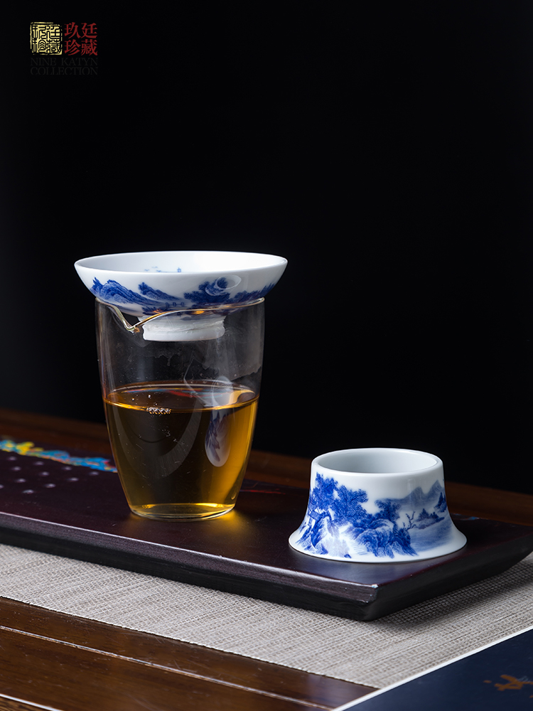 Nine at jingdezhen blue and white landscape filter) tea saucer hand - made ceramic filter kung fu tea accessories
