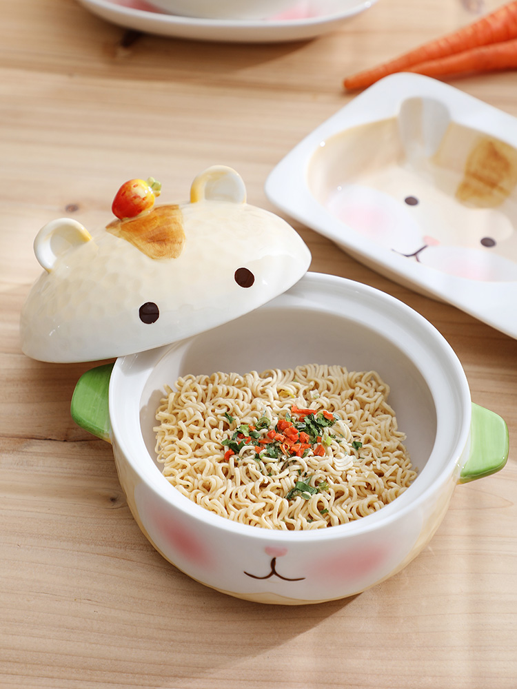 Year of the rat ceramic terms tableware suit and lovely young girl heart rainbow such as bowl with cover individual creative move household dormitory students