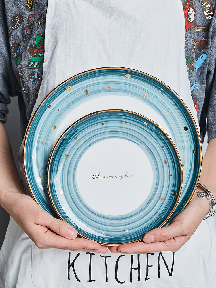 Nordic light key-2 luxury dishes suit household web celebrity ins bowl chopsticks tableware jingdezhen ceramic bowl plate combination u.s but elegant