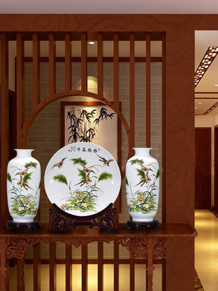 Jingdezhen ceramics three - piece floret bottle slender furnishing articles flower arranging Chinese style living room home decoration arts and crafts