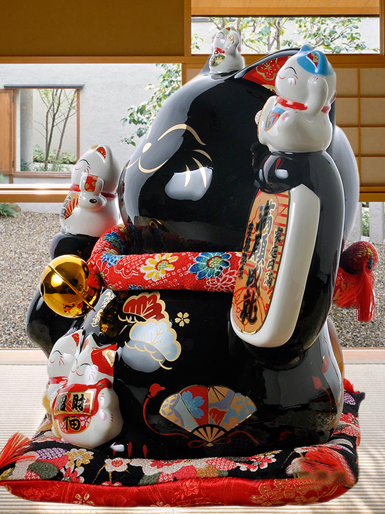 Stone workshop creative store opening gifts large Japanese ceramic storage tank black plutus cat furnishing articles