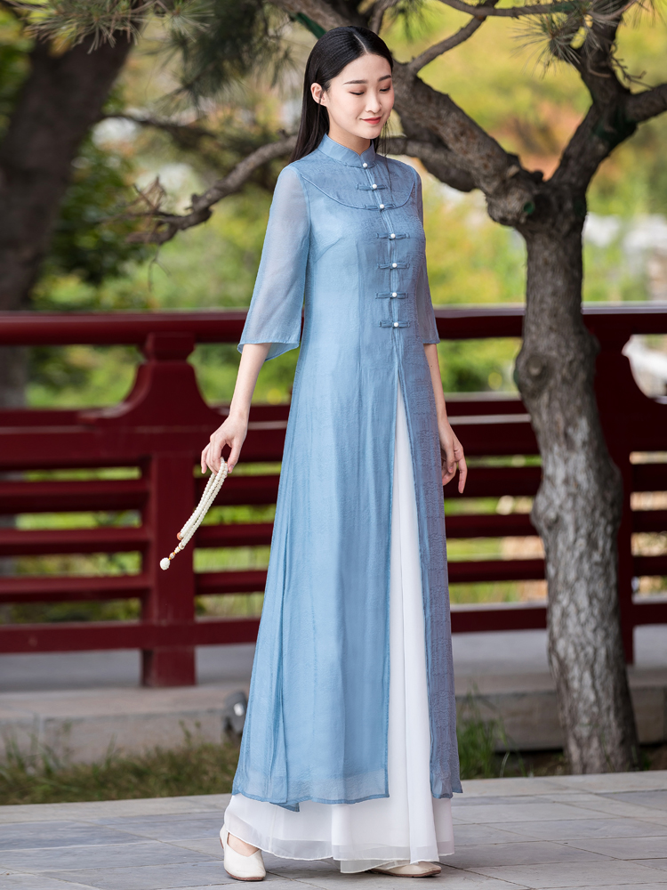 Zenyi tea service literary Hanfu China Wind dress cheongsam improved Tang suit Chinese suit two-piece suit women