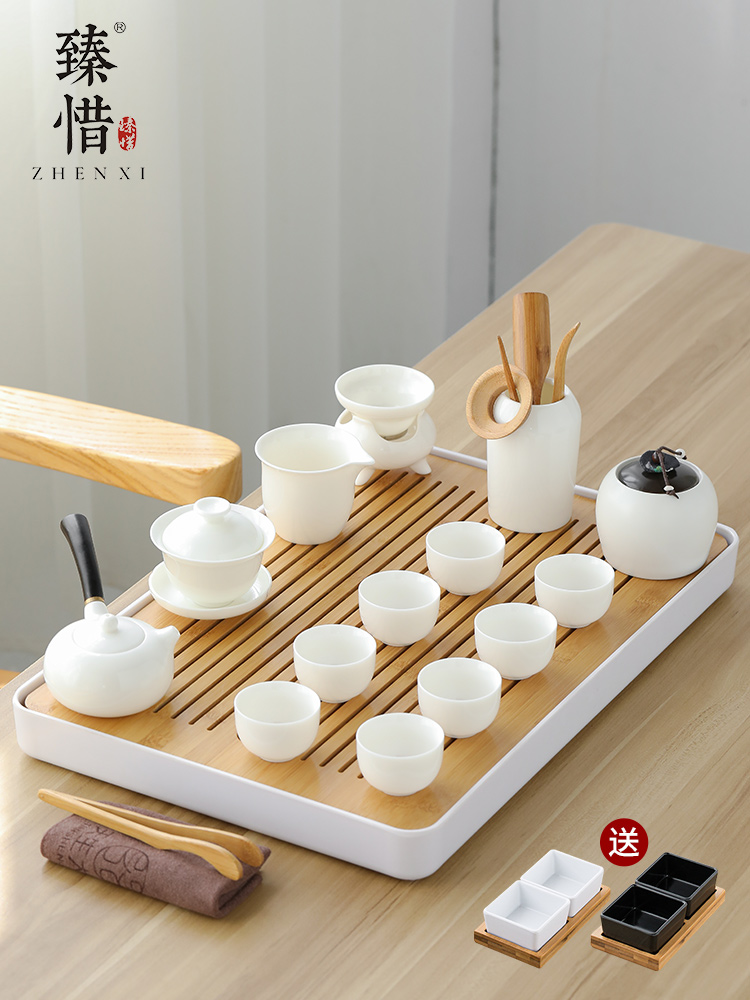 By understanding the modern side of the white porcelain kung fu tea set suit household contracted Japanese store GaiWanCha drainage cup dish sets