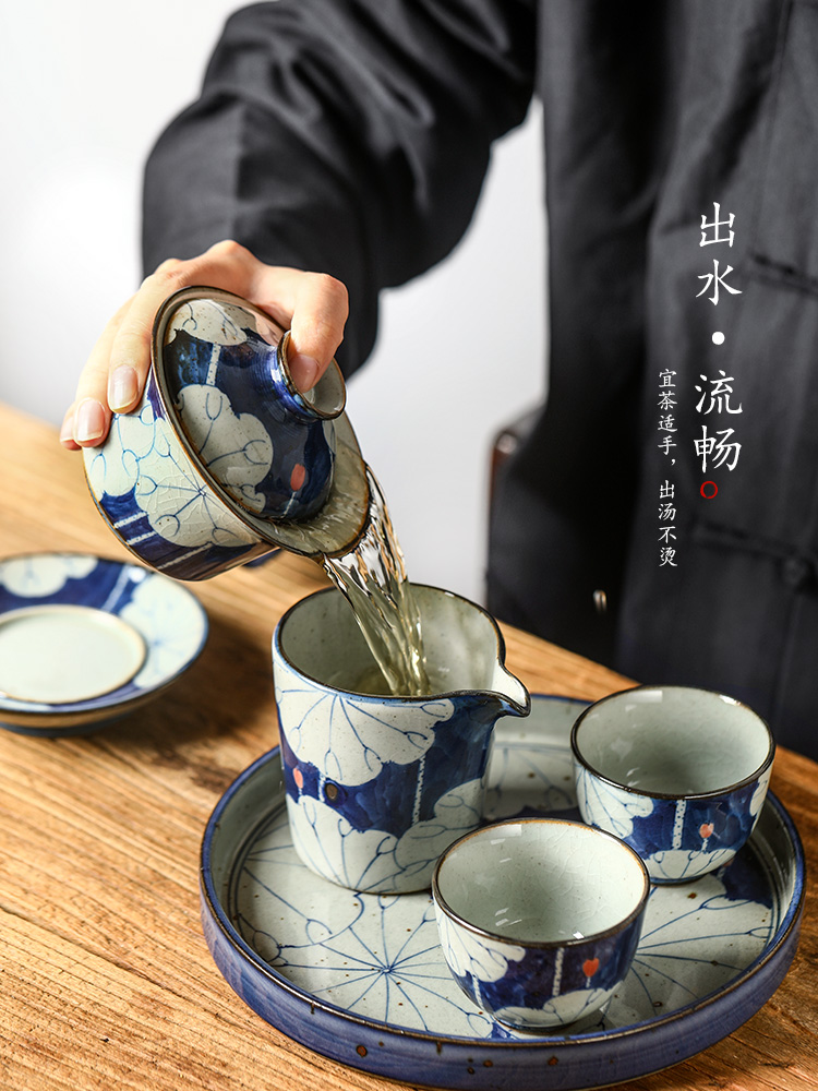Jingdezhen blue and white tureen tea is a single cup tea large hot upset kunfu tea hand - made lotus tea