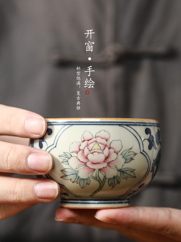 Jingdezhen blue and white window kung fu master cup single cup pure manual sample tea cup single teacups hand - made lotus tea set only
