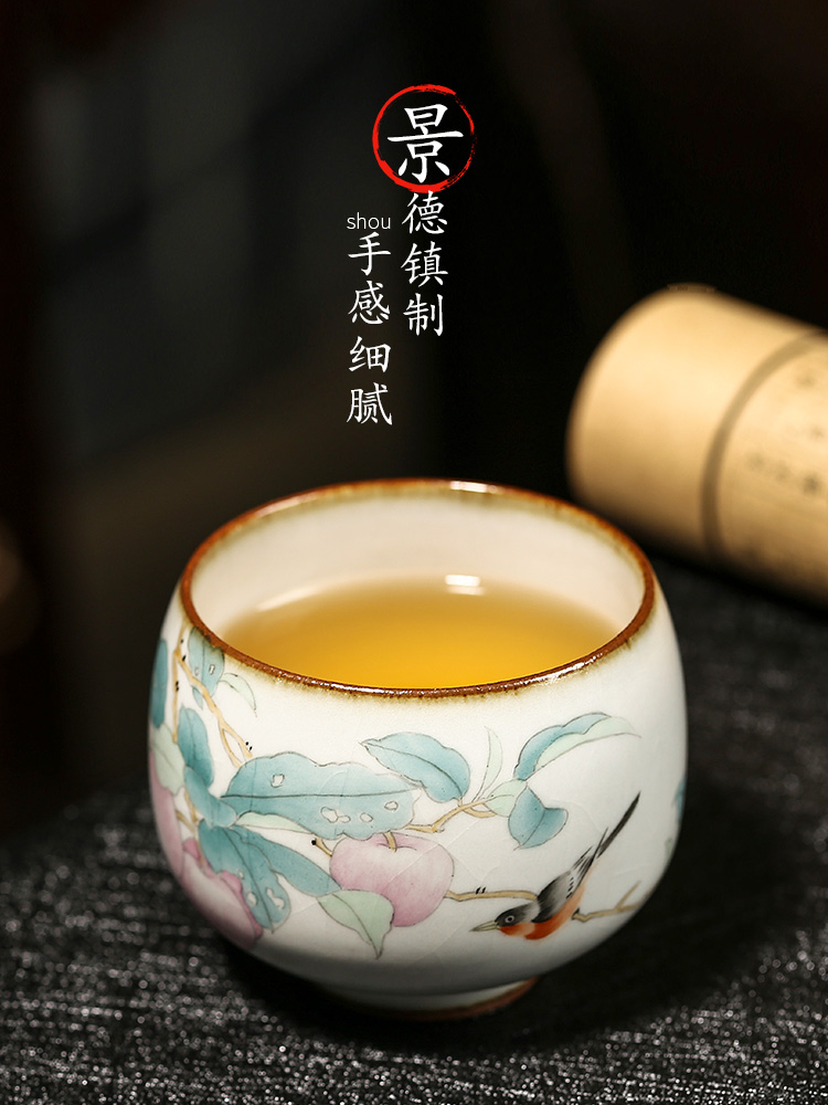 Jingdezhen hand - made ceramic sample tea cup apple bird pure manual small single cup tea set your up master kung fu tea cup