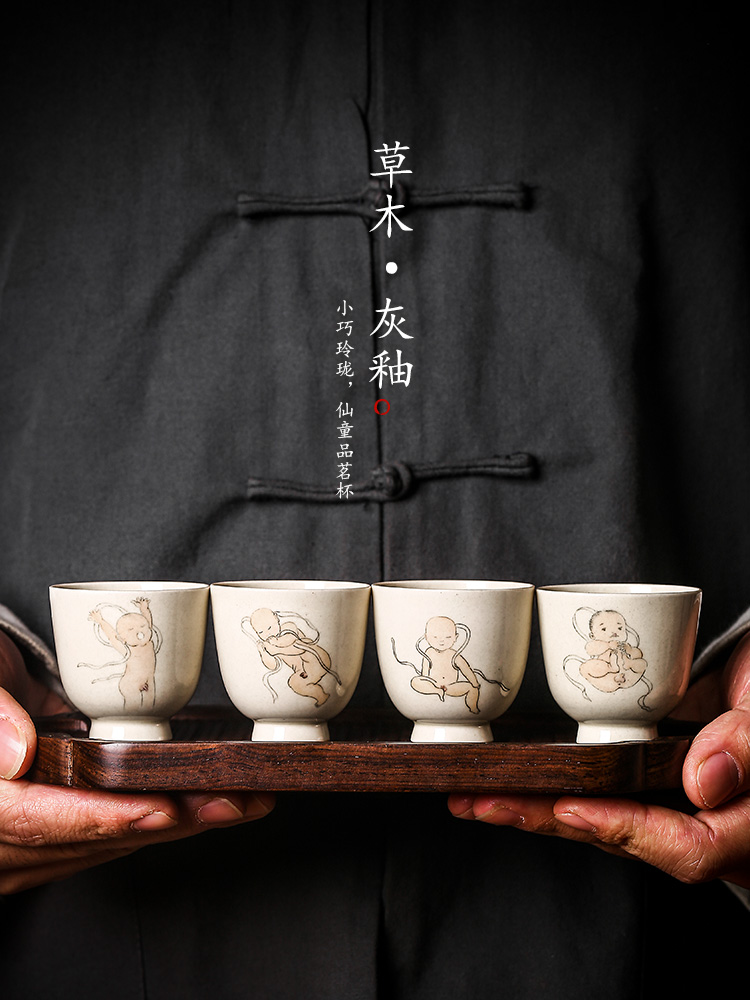 Jingdezhen hand - made the master sample tea cup cup getting kung fu - noggin individual plant ash glaze the lad checking tea set