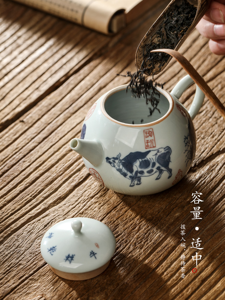 Pure manual teapot single jingdezhen hand - made zodiac WuNiu ceramic tea pot pot of Chinese style ball hole teapot