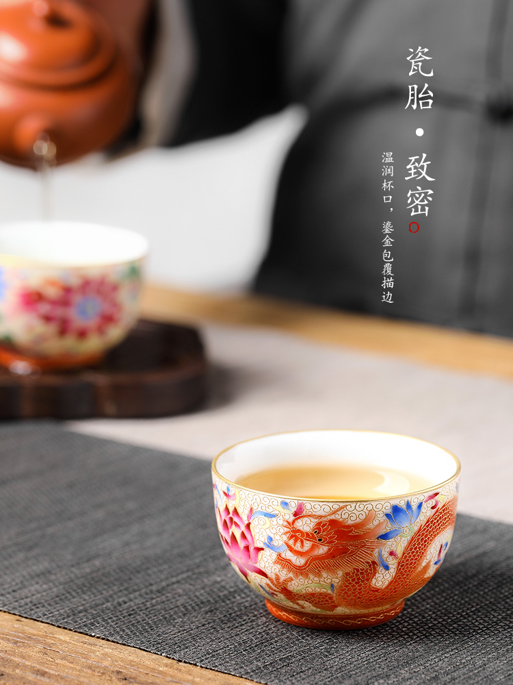 Jingdezhen hand - made master cup pure manual colored enamel longfeng high - end ceramic sample tea cup for cup kung fu tea cups