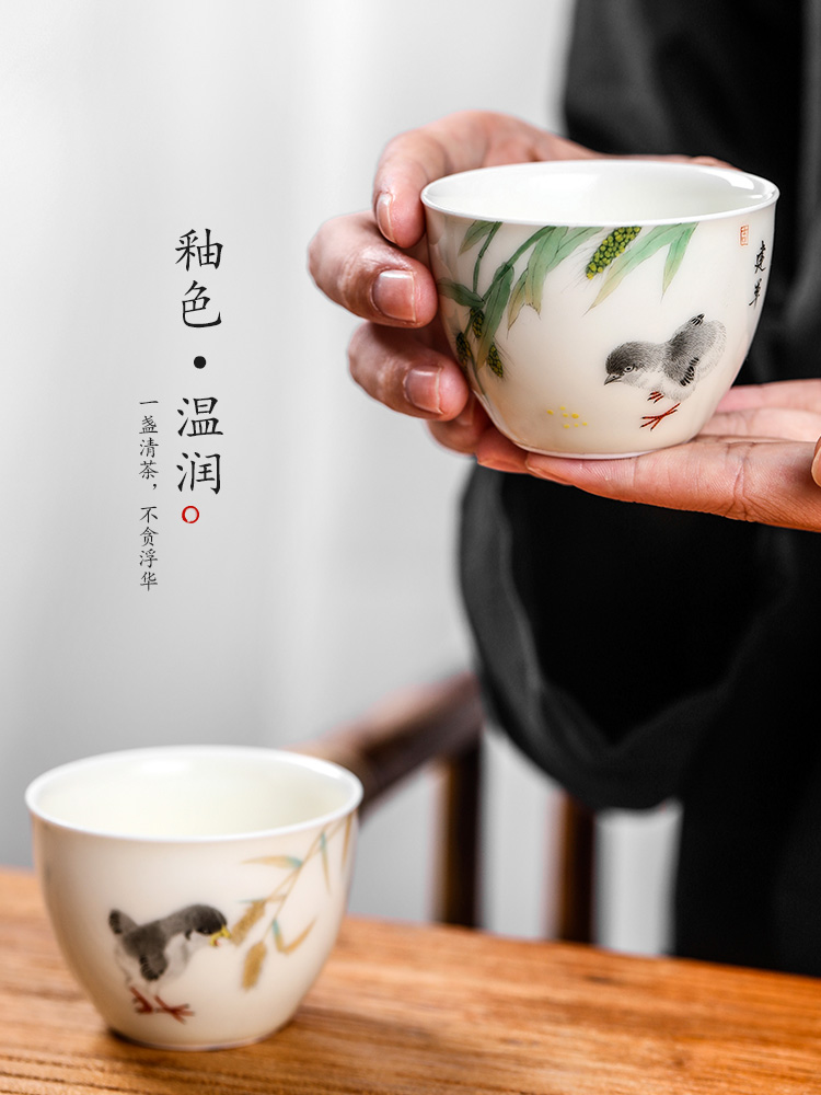 Jingdezhen hand - made master kung fu tea cup of pure manual sample tea cup single cup chicken cylinder cup ceramic tea set gift boxes