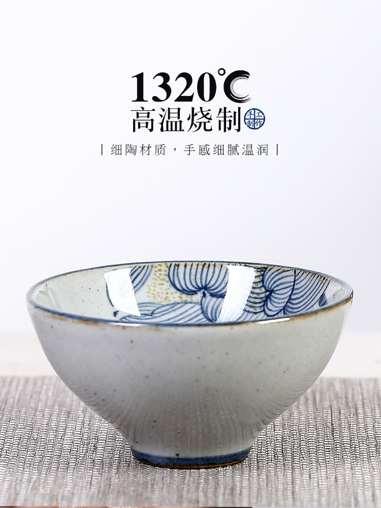 Jingdezhen ceramic blue master of kung fu tea cup pure manual single cup tea hand - made sample tea cup coarse pottery small cup