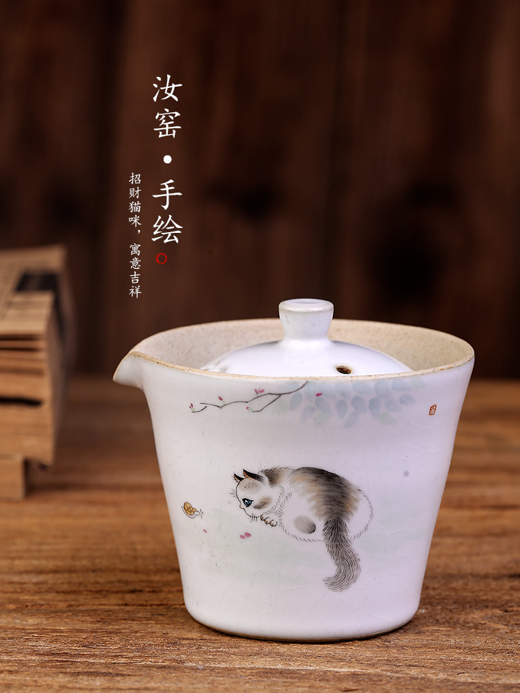 Your up hand grasp lid bowl prevent hot ceramic teapot single pot of pure manual hand - made the cat kungfu tea, tea sets