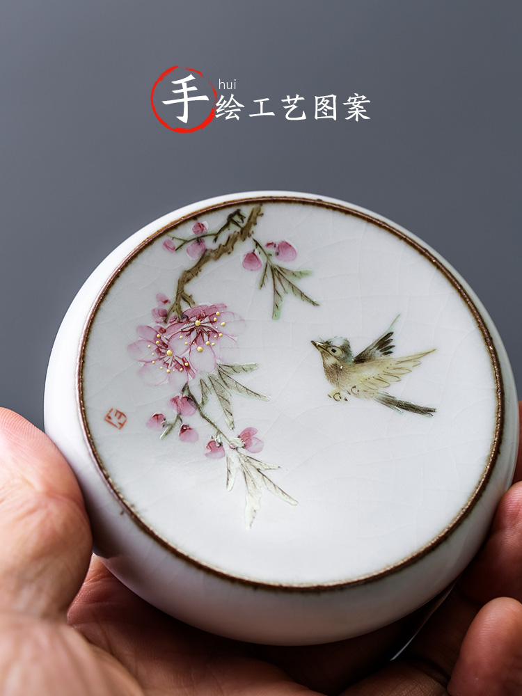 Peach blossom put lid the jingdezhen Xu Jiaxing hand - made water point cover open the slice your up ceramic cup mat tea accessories