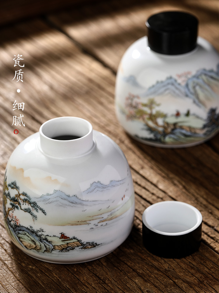 Jingdezhen checking ceramic tea pot portable hand - made scenery figure household kung fu tea boutique tea storage tanks