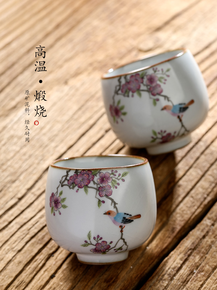 Your up kung fu master cup single cup pure manual jingdezhen ceramic cups sample tea cup tea set single hand draw flowers and birds