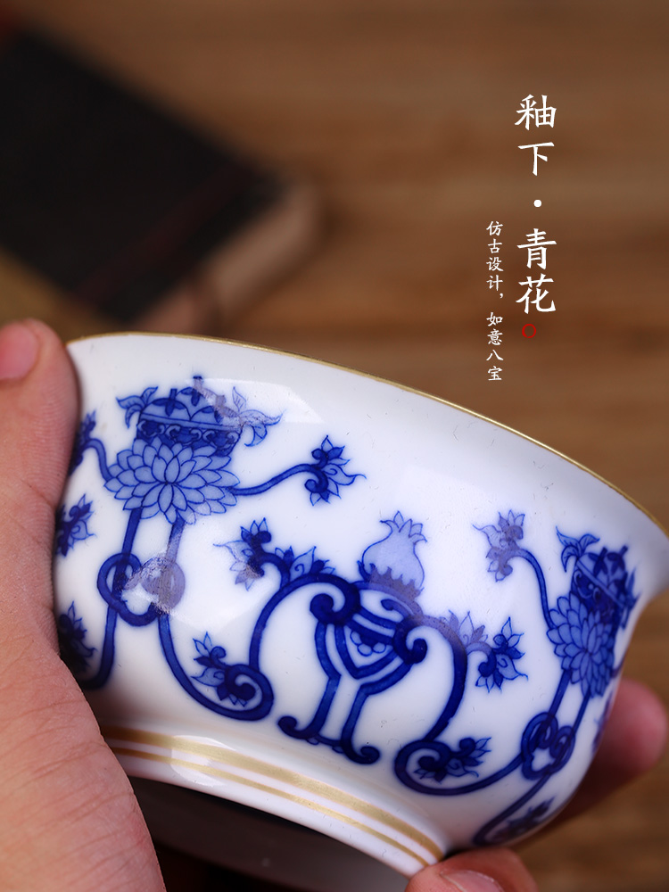 Jingdezhen pure manual teacups hand - made ruyi sweet high - end porcelain cup single cup large sample tea cup tea service master