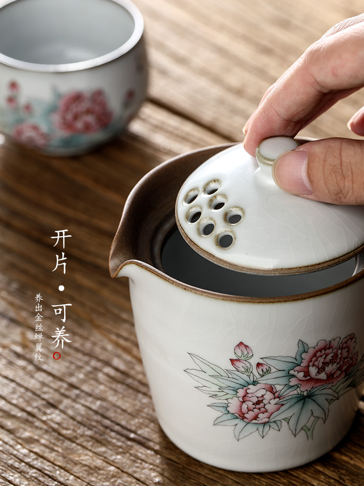Kongfu tea hand grasp pot of pure manual your up tureen teapot jingdezhen hand - made peony hot tea getting out