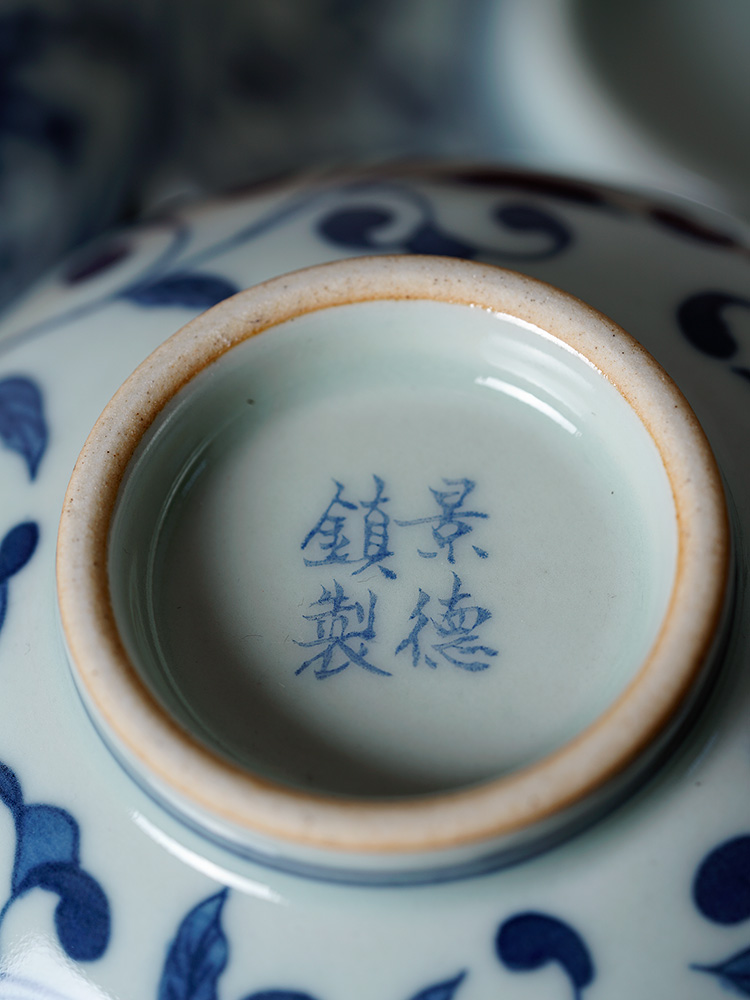 Jingdezhen porcelain hand - made bound branch lotus three to prevent iron antique cups of tea tureen tea tea kungfu is large