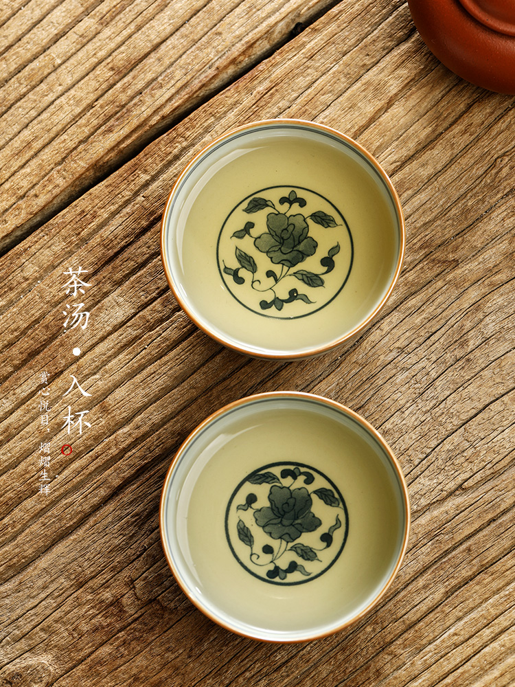 Blue kongfu master cup single cup pure manual jingdezhen ceramic tea set sample tea cup only hand - made peach cup