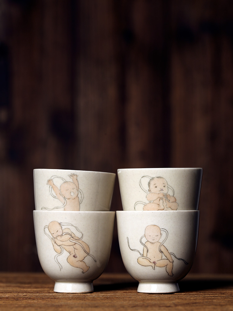 Jingdezhen hand - made the master sample tea cup cup getting kung fu - noggin individual plant ash glaze the lad checking tea set